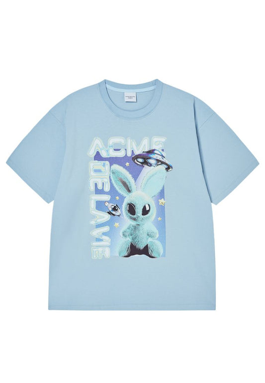 Real Alien Fuzzy Rabbit Short Sleeve T-Shirt Skyblue