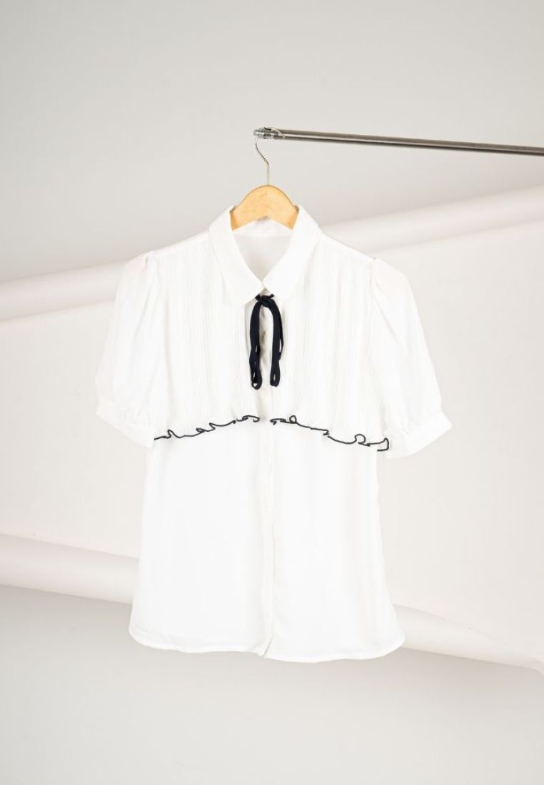 Ribbon Tie White Blouse By G&B