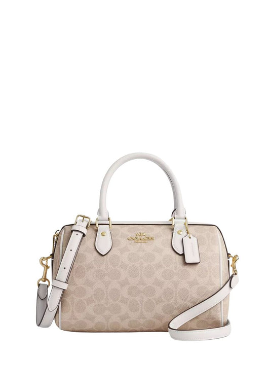 Rowan Satchel Bag In Signature Canvas Gold Sand Chalk