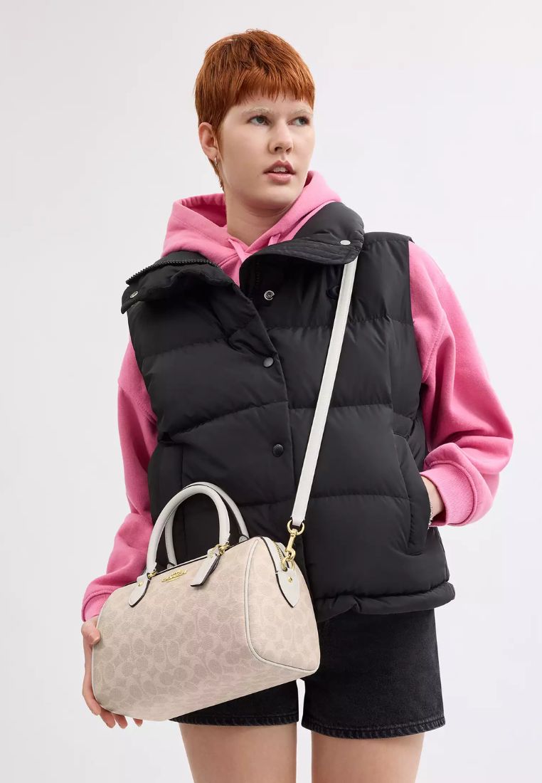 Rowan Satchel Bag In Signature Canvas Gold Sand Chalk