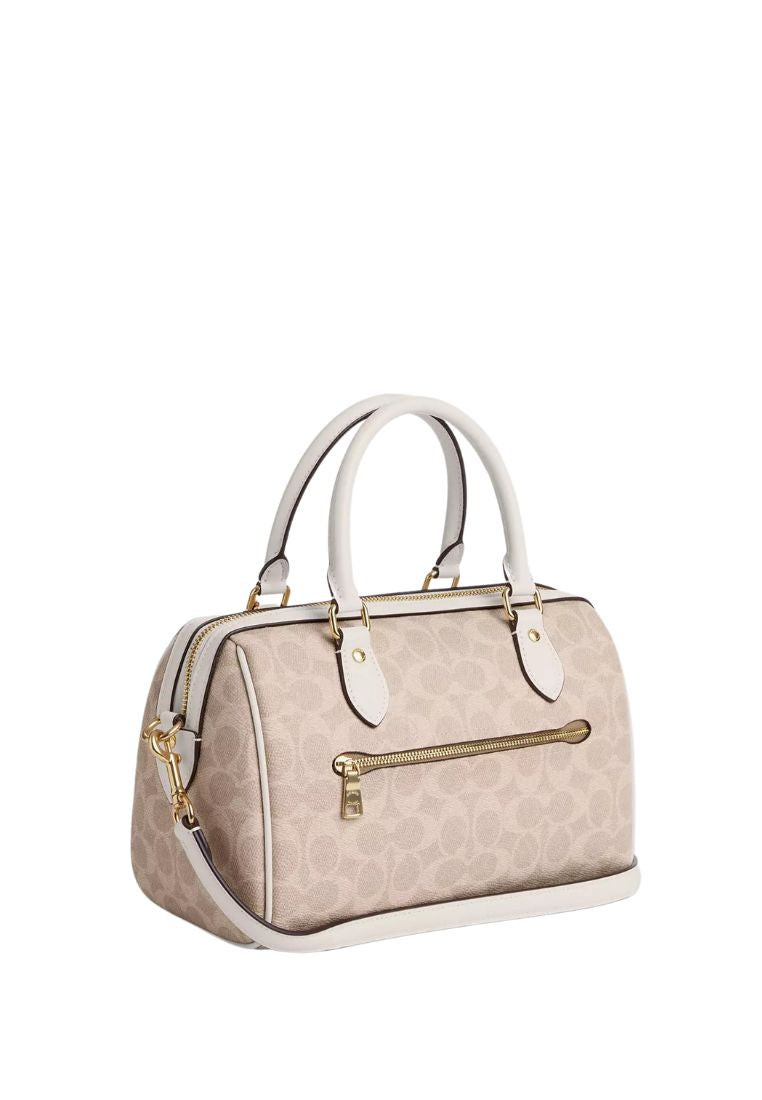Rowan Satchel Bag In Signature Canvas Gold Sand Chalk