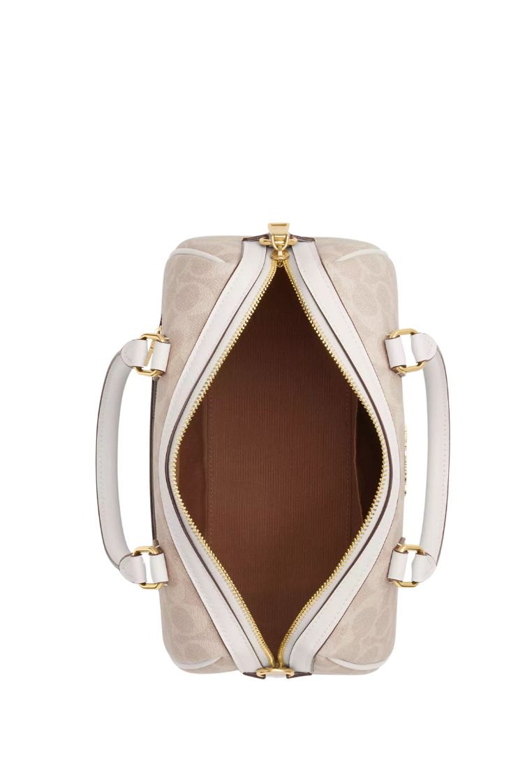 Rowan Satchel Bag In Signature Canvas Gold Sand Chalk
