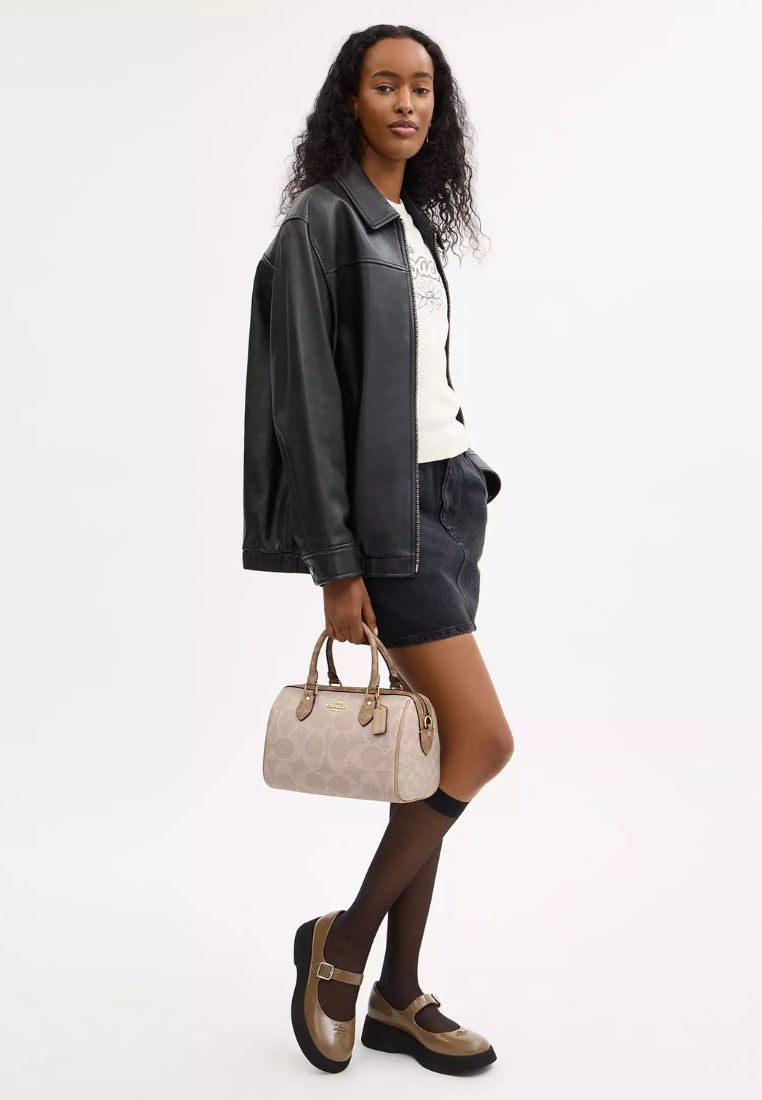 Rowan Satchel Bag In Signature Canvas Gold Sand Tan