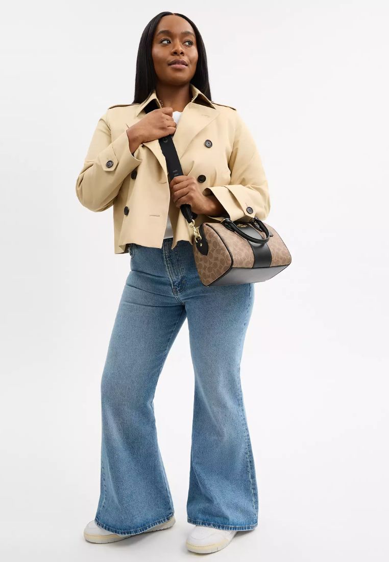 Rowan Satchel Bag In Signature Canvas Gold Tan Black