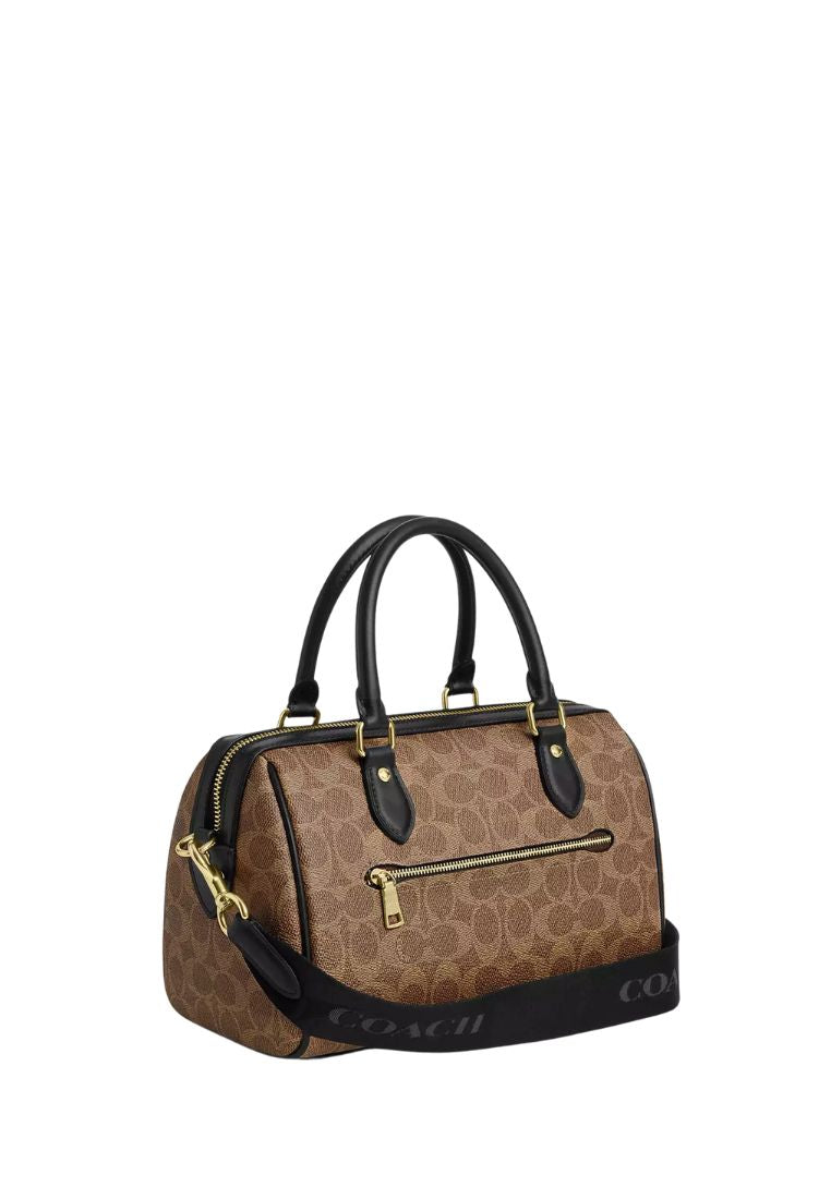 Rowan Satchel Bag In Signature Canvas Gold Tan Black
