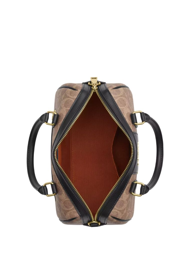 Rowan Satchel Bag In Signature Canvas Gold Tan Black