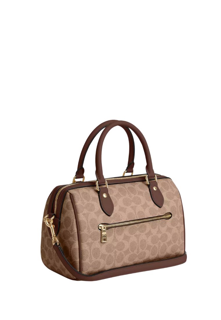 Rowan Satchel Bag In Signature Canvas Gold Tan Brown