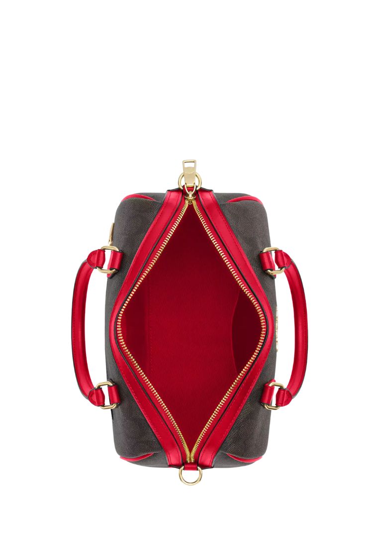 Rowan Satchel Bag In Signature Canvas Gold Walnut Bold Red
