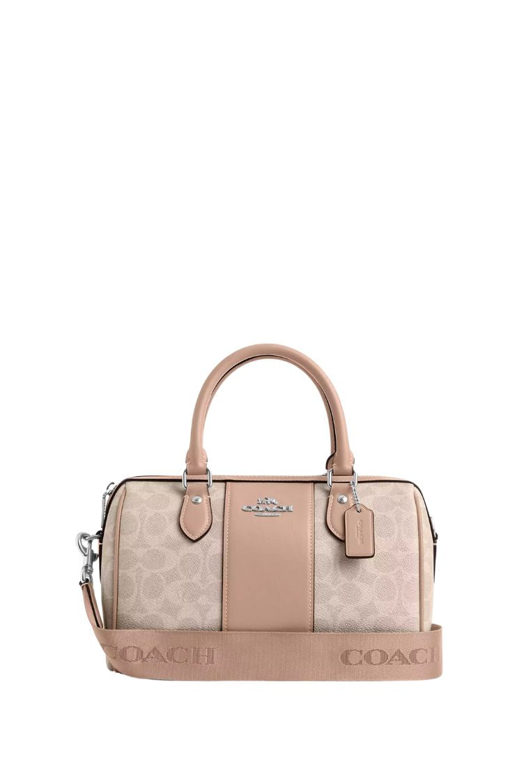 Rowan Satchel Bag In Signature Canvas Silver Sand Taupe