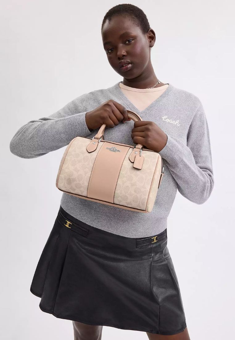 Rowan Satchel Bag In Signature Canvas Silver Sand Taupe