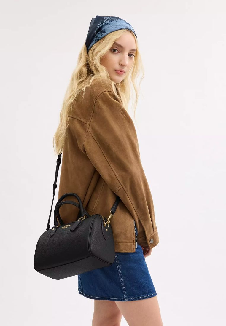 Rowan Satchel Bag Pebbled Leather Gold Black