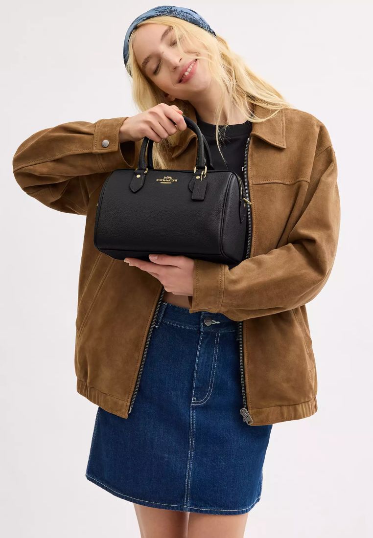 Rowan Satchel Bag Pebbled Leather Gold Black