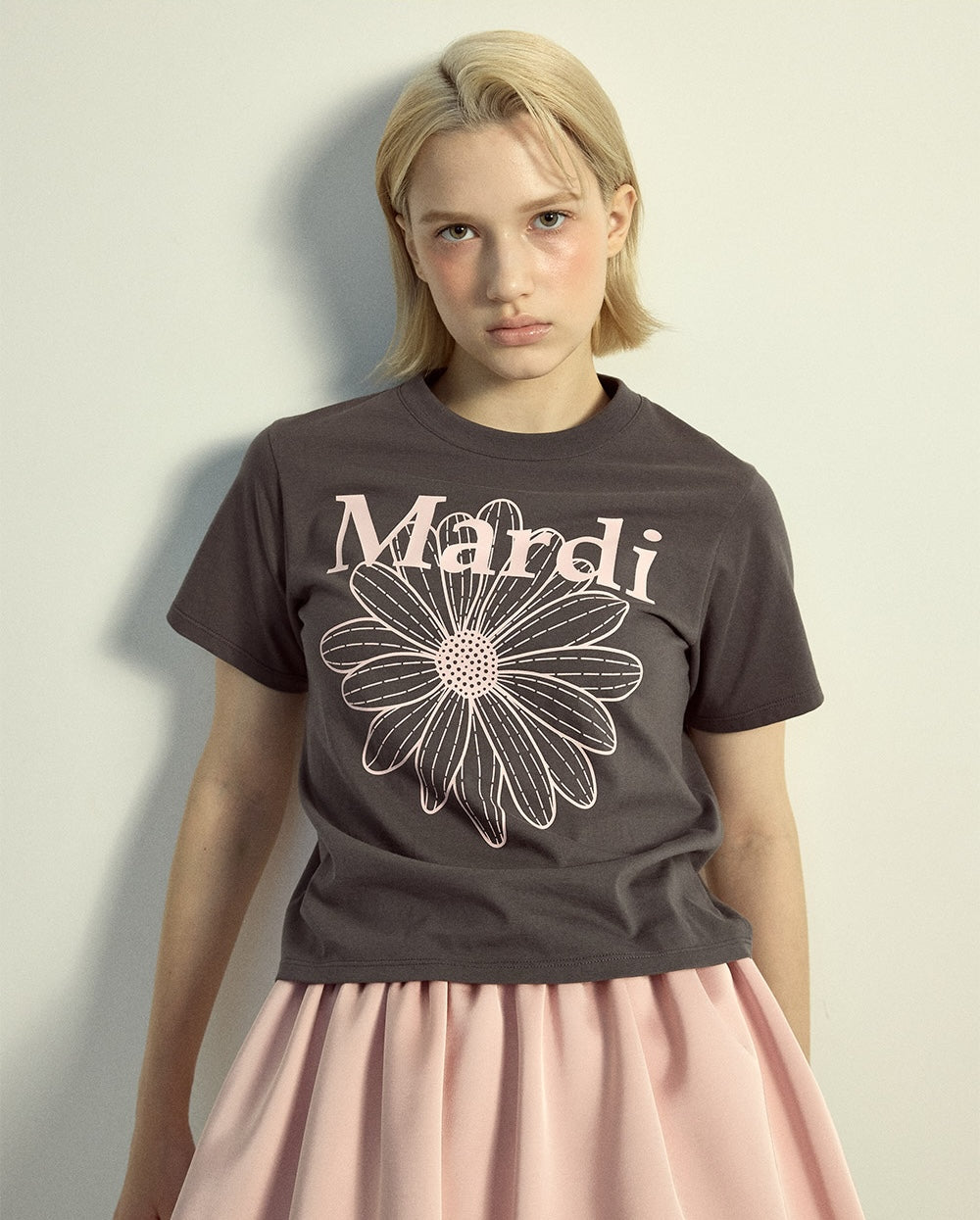 Slim Tshirt FLOWERMARDI Charcoal Pale Pink