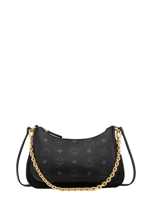 Small Aren Duo Recycled Nylon and Visetos Monogram Hobo Bag Black