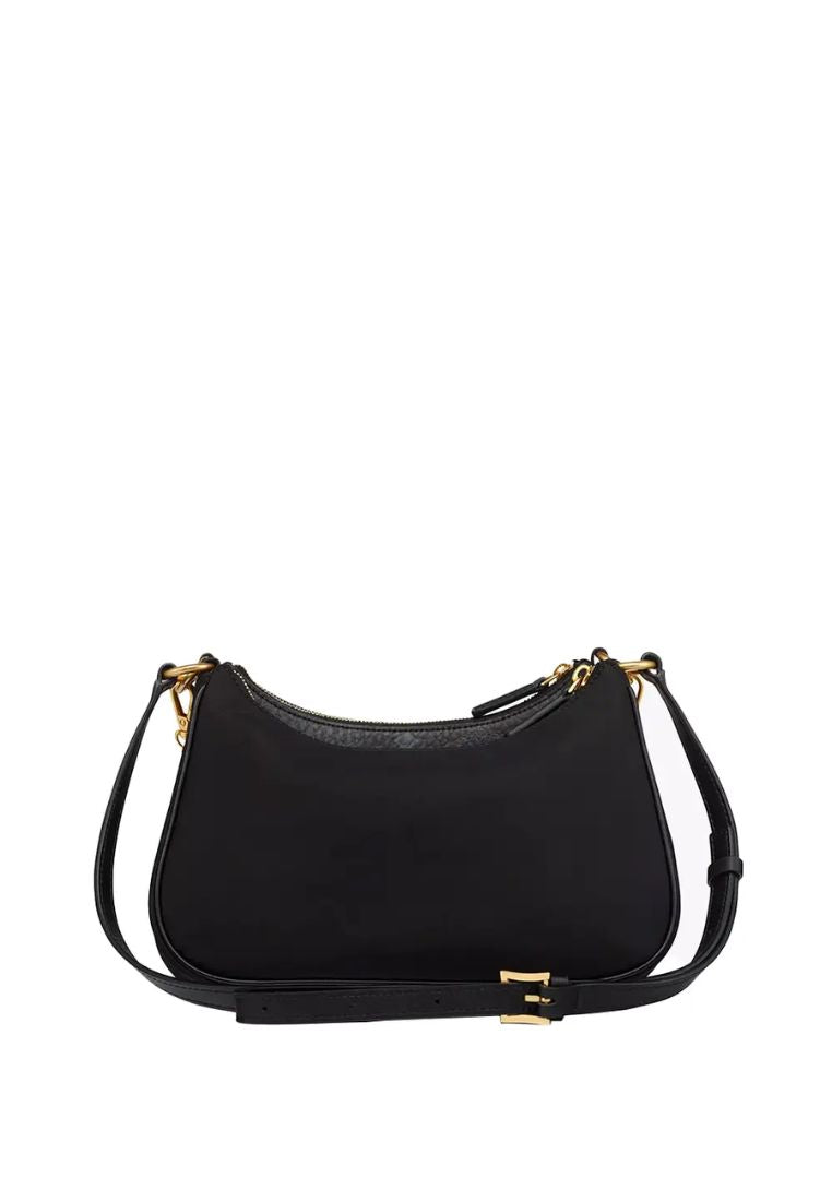 Small Aren Duo Recycled Nylon and Visetos Monogram Hobo Bag Black