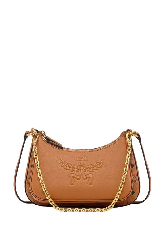 Small Aren Duo Visetos Monogram Hobo Bag Cognac