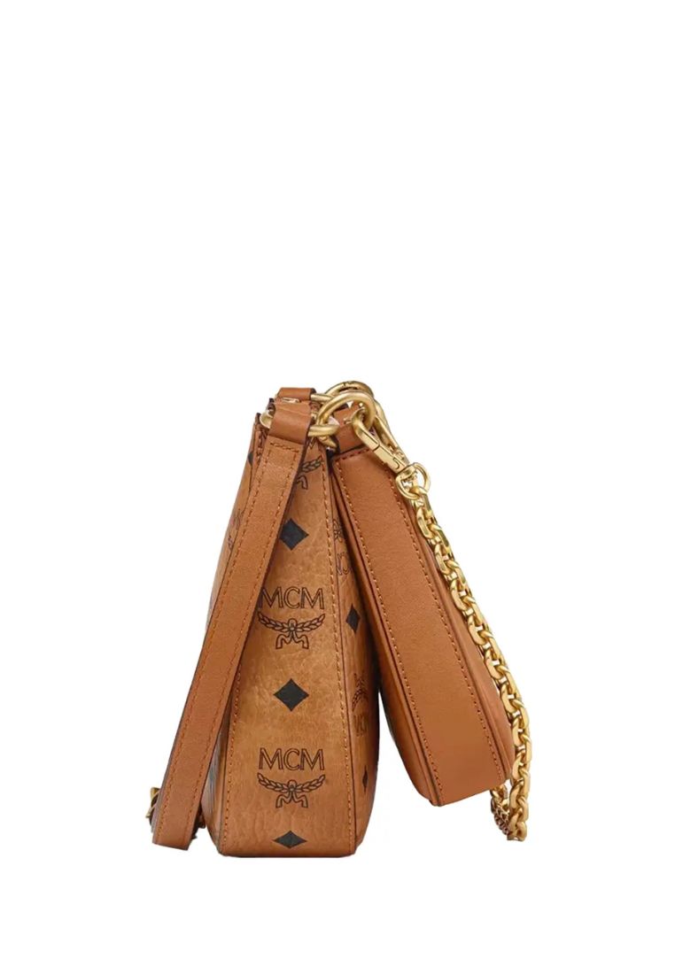 Small Aren Duo Visetos Monogram Hobo Bag Cognac