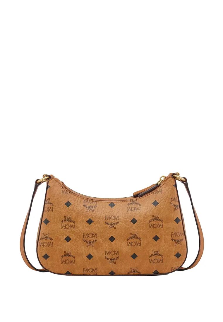 Small Aren Duo Visetos Monogram Hobo Bag Cognac