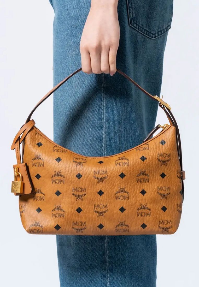 Small Aren Visetos Hobo Bag Cognac