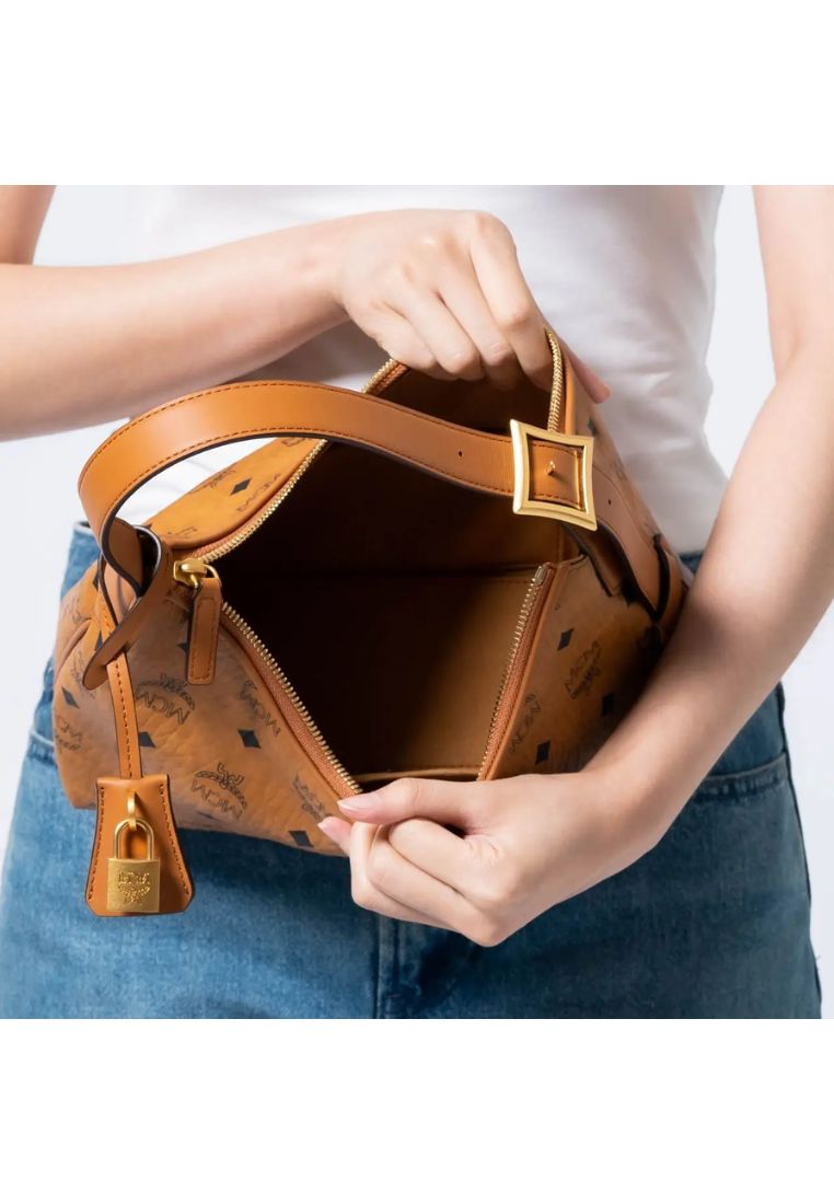 Small Aren Visetos Hobo Bag Cognac