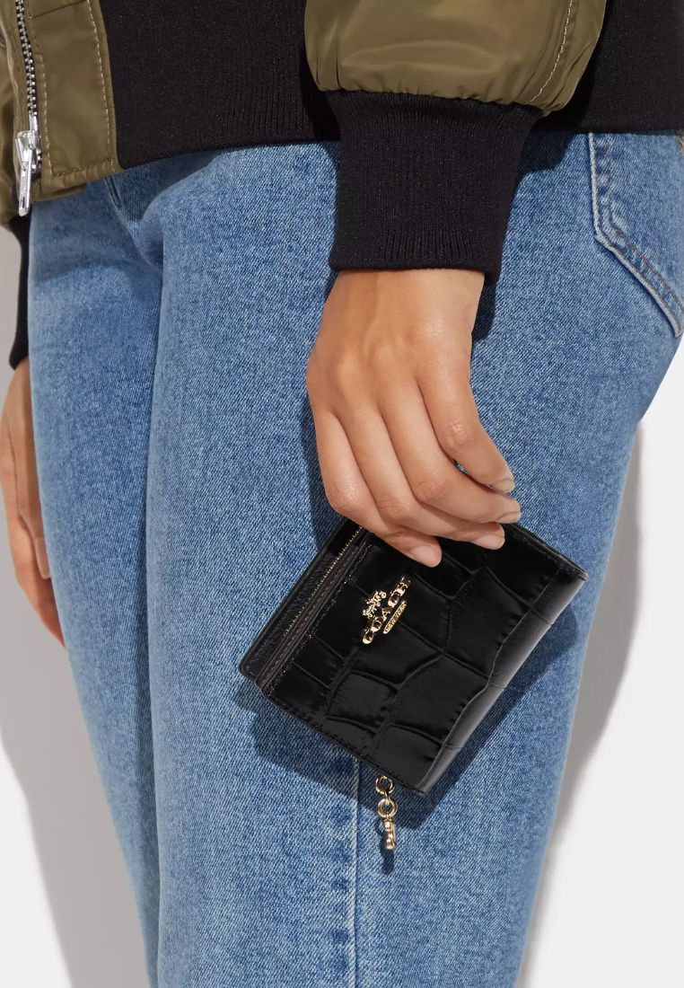 Snap Wallet Embossed Crocodile Gold Black