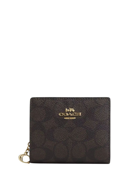 Snap Wallet In Signature Canvas Gold Walnut Black