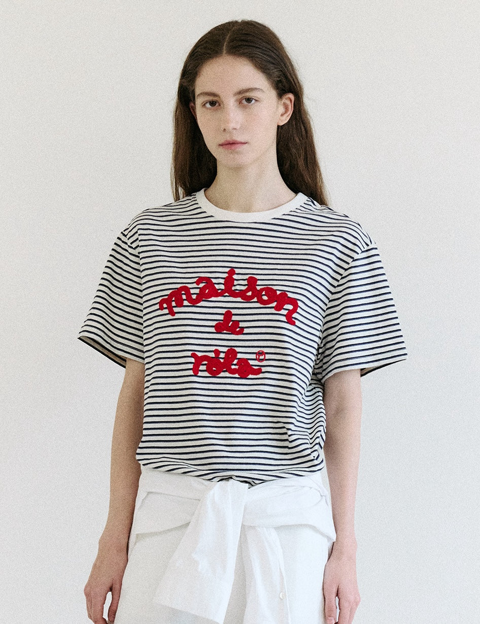 Stripe Maison De Rola Embroidery T-Shirt Blue