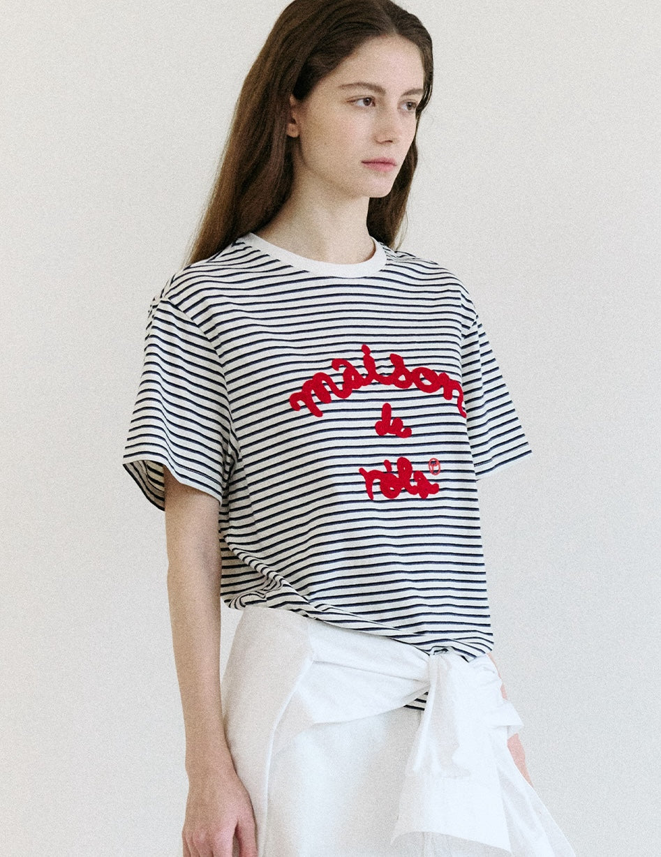 Stripe Maison De Rola Embroidery T-Shirt Blue