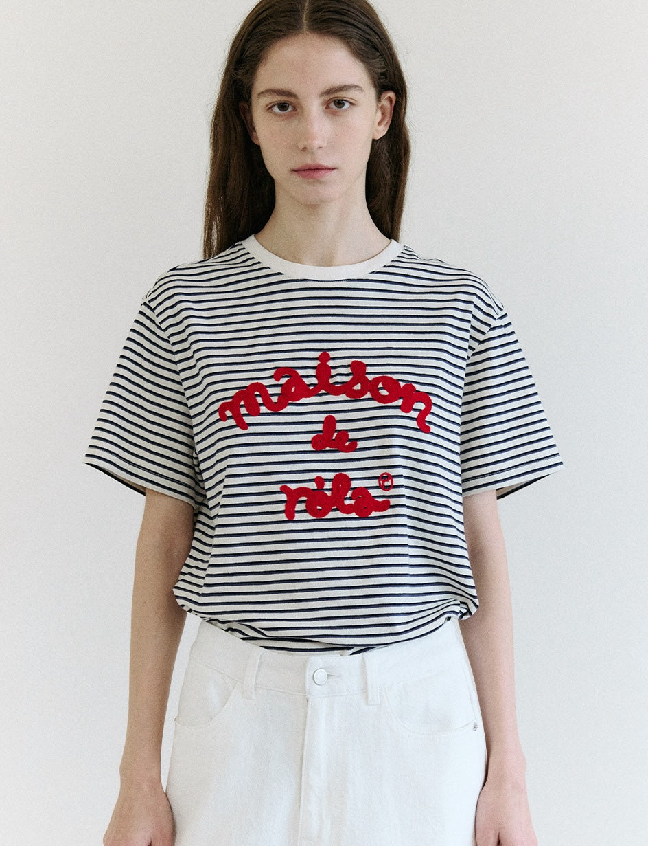 Stripe Maison De Rola Embroidery T-Shirt Blue