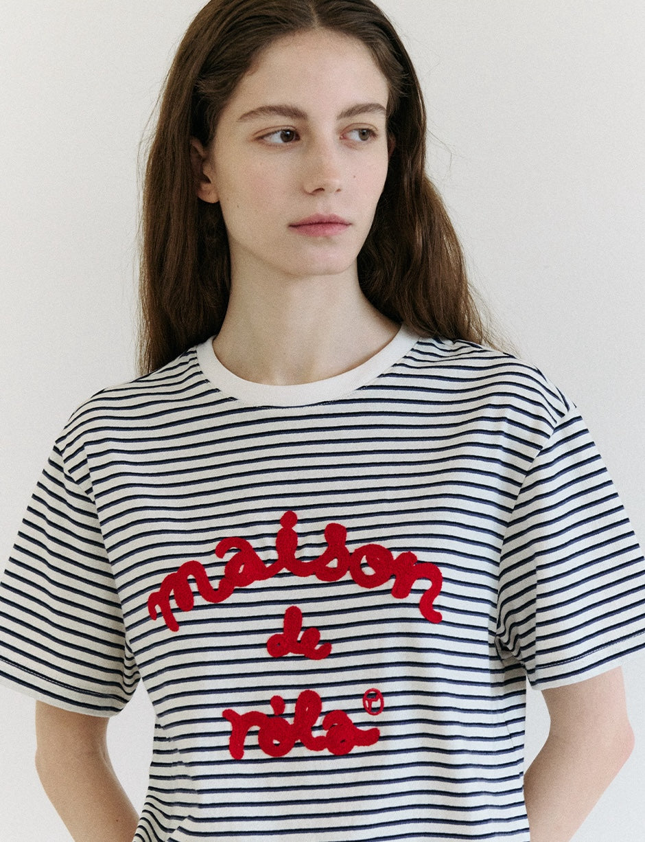 Stripe Maison De Rola Embroidery T-Shirt Blue
