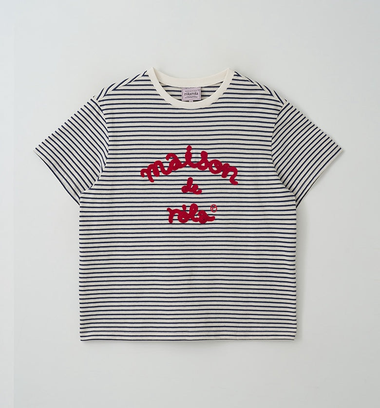 Stripe Maison De Rola Embroidery T-Shirt Blue