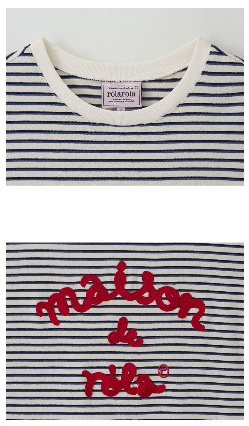 Stripe Maison De Rola Embroidery T-Shirt Blue