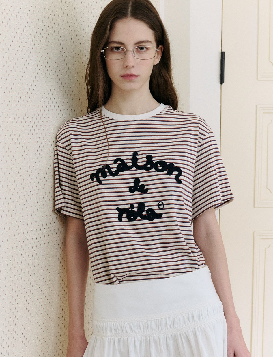 Stripe Maison De Rola Embroidery T-Shirt Brown