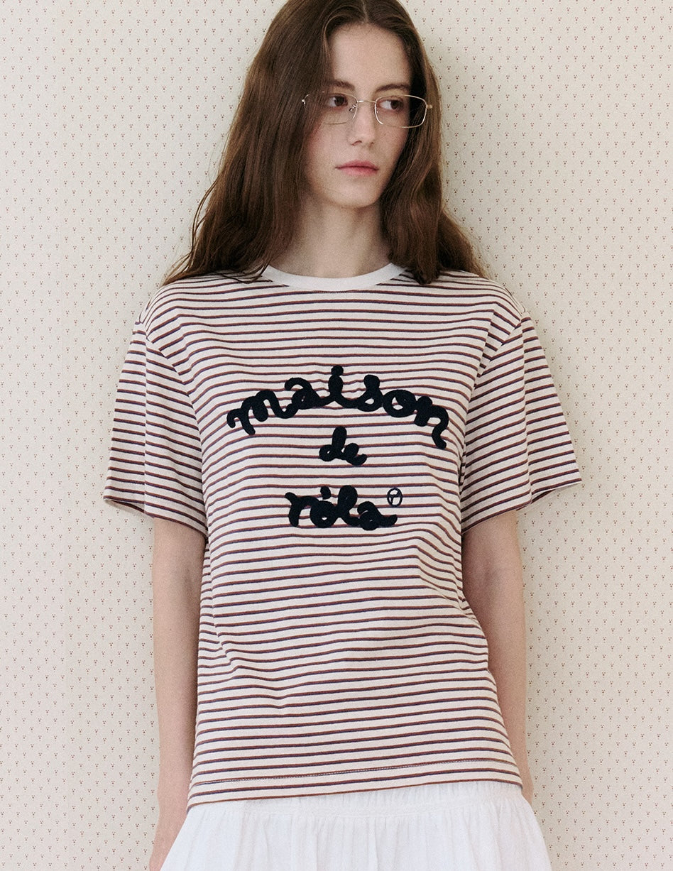 Stripe Maison De Rola Embroidery T-Shirt Brown