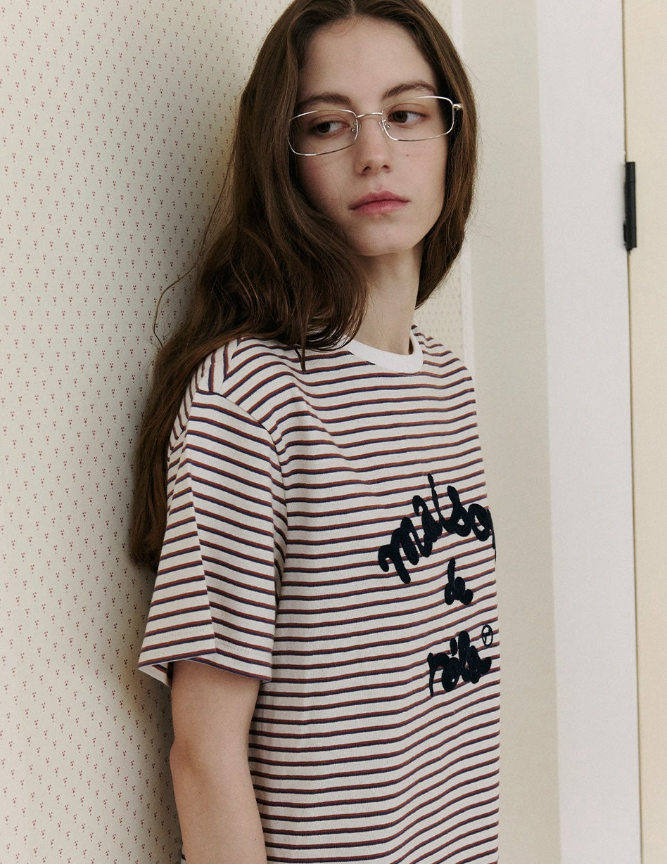 Stripe Maison De Rola Embroidery T-Shirt Brown