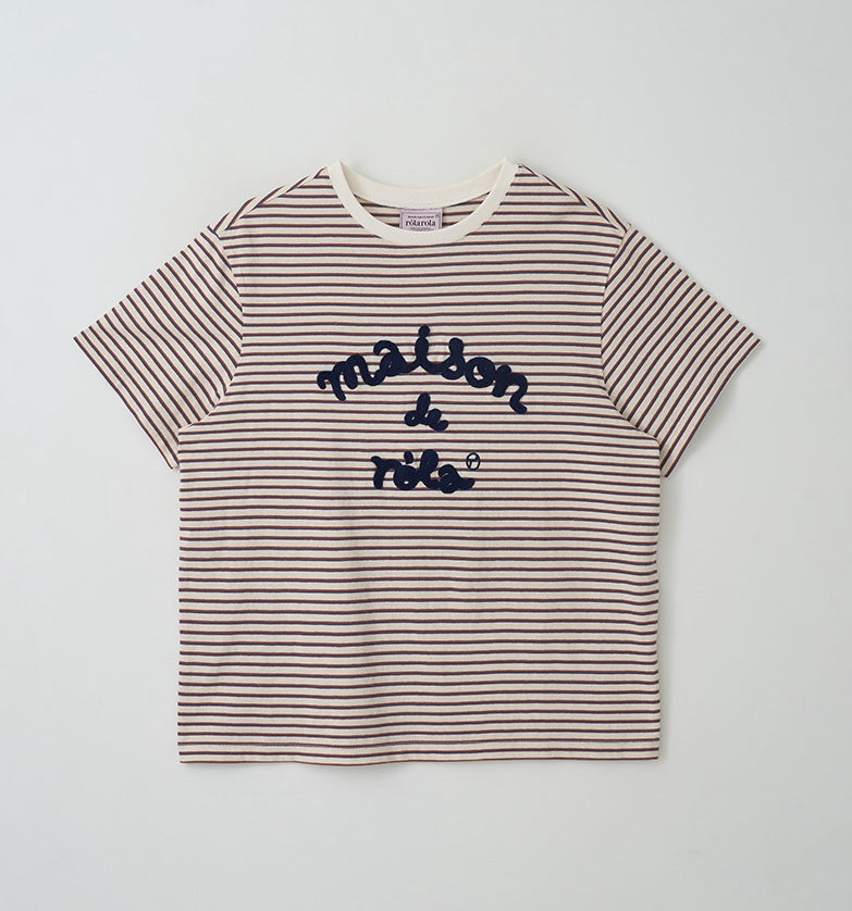 Stripe Maison De Rola Embroidery T-Shirt Brown