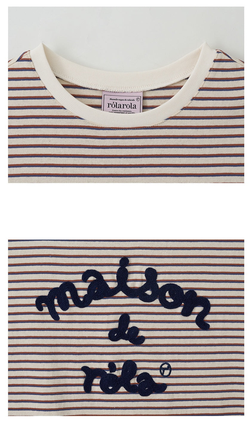 Stripe Maison De Rola Embroidery T-Shirt Brown