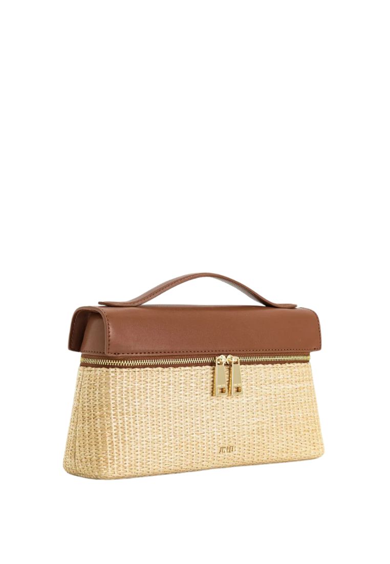 Thea Faux Straw Top Handle Bag - Brown Straw