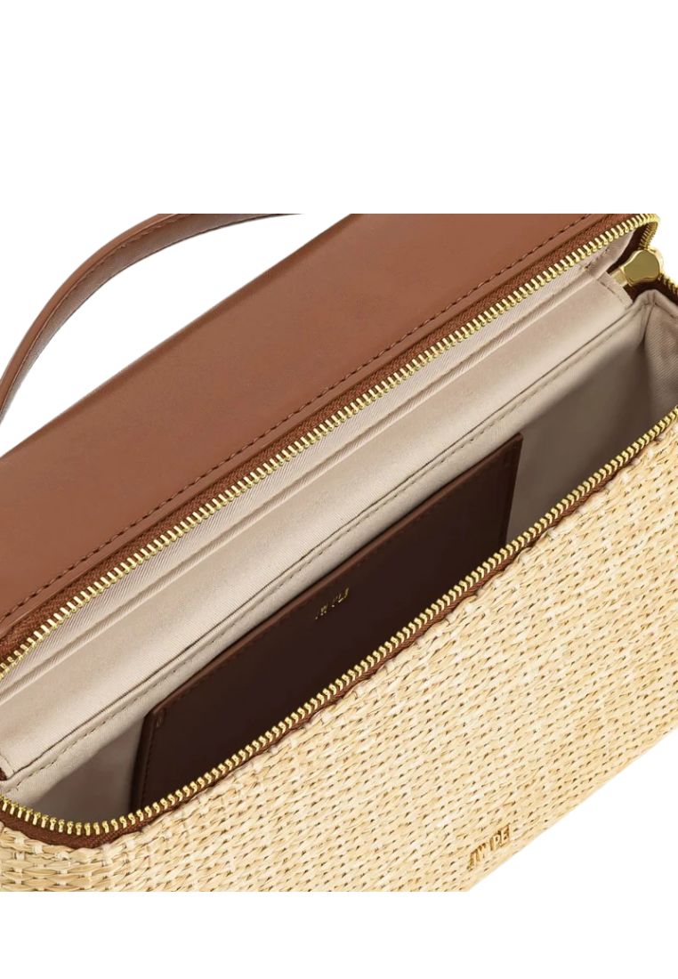 Thea Faux Straw Top Handle Bag - Brown Straw