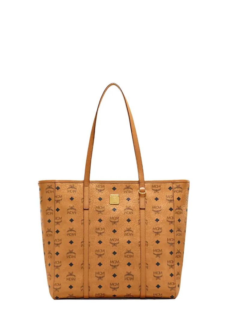 Toni Top-Zip Visetos Medium Shopper Bag Cognac