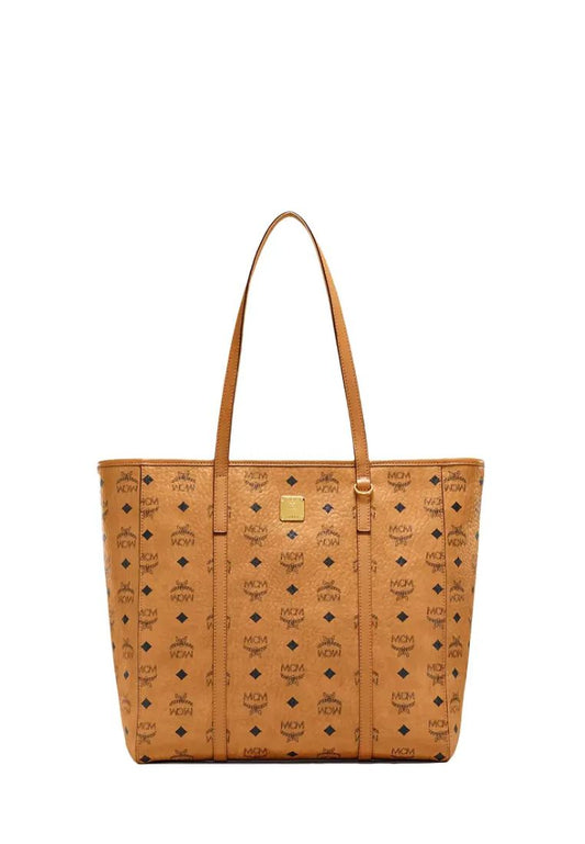 Toni Top-Zip Visetos Medium Shopper Bag Cognac
