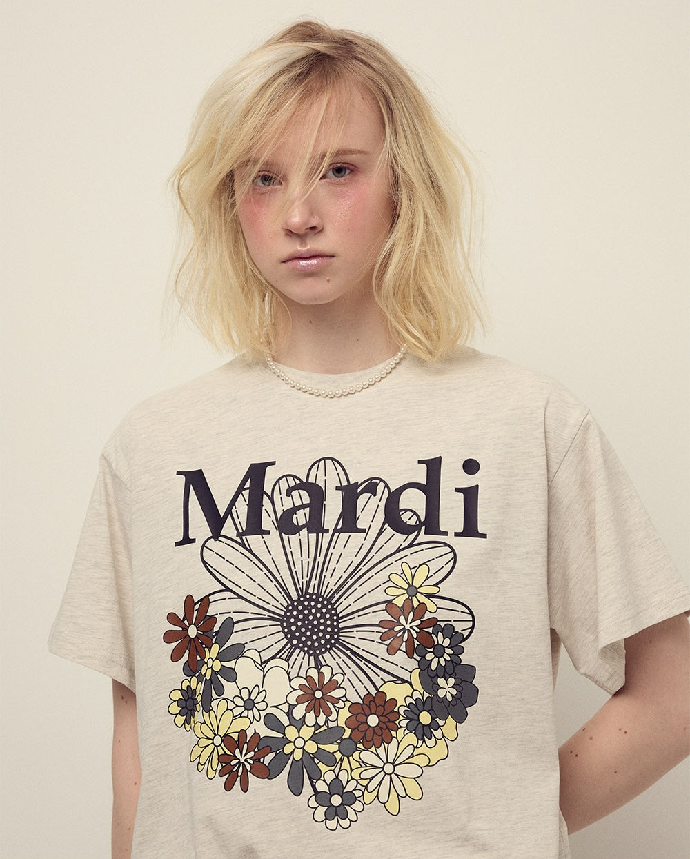Tshirt FLOWERMARDI JARDIN Oatmeal Black