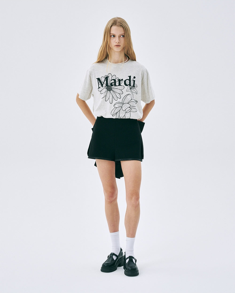 Tshirt TRIPLE FLOWER Oatmeal Black