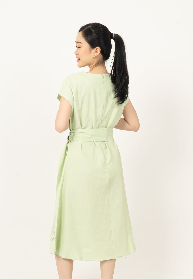 Round Neck Cotton Dress HA.2 D027-GREEN