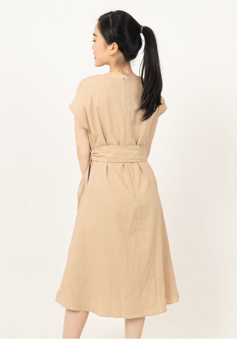 Round Neck Cotton Dress HA.2 D027-BROWN