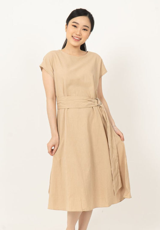 Round Neck Cotton Dress HA.2 D027-BROWN