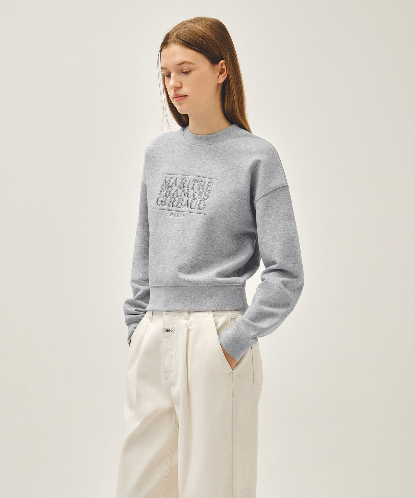 W CLASSIC LOGO CROP SWEATSHIRT heather gray
