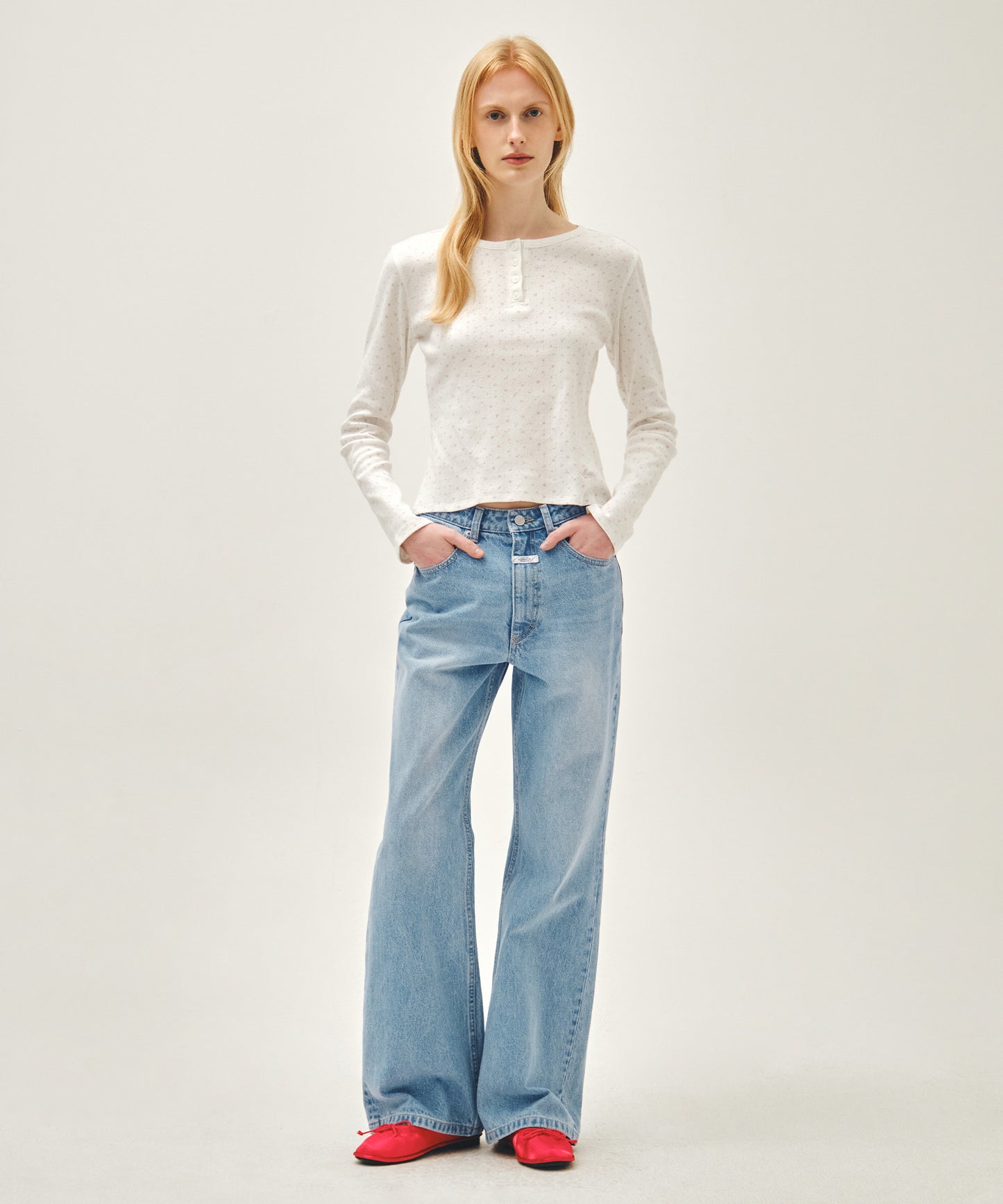 W FLOWER PATTERN LONG SLEEVE TEE ivory M