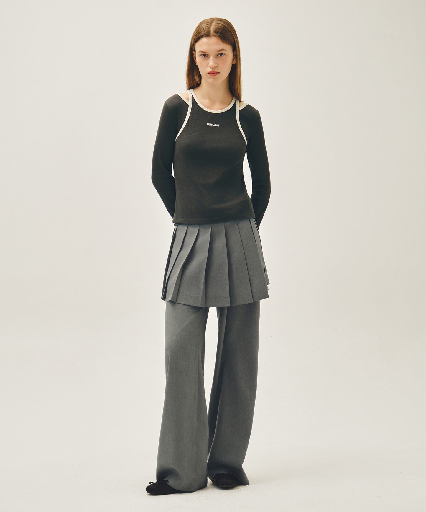 W SLEEVELESS LAYERED LONG SLEEVE TEE charcoal M