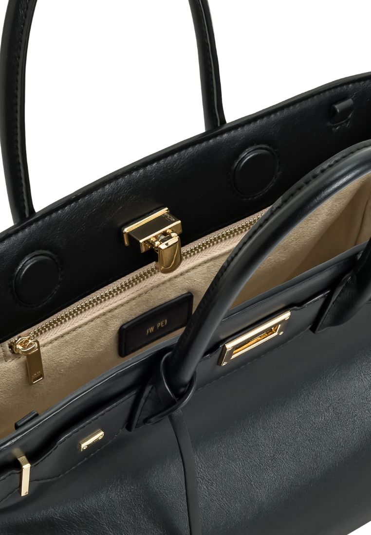 Ziva Metal Lock Decoration Tote Bag - Black